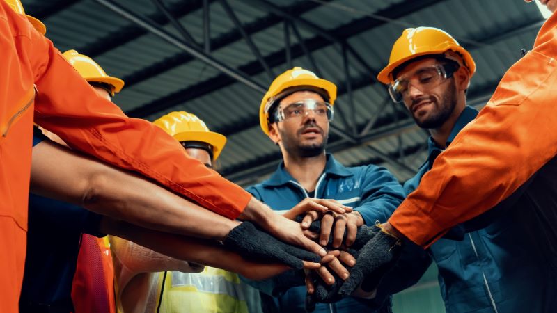Equipe reunida em ambiente organizacional seguro