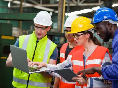 Diversity,Factory,Worker,Working,With,Computer,Laptop,In,Factory.,Male