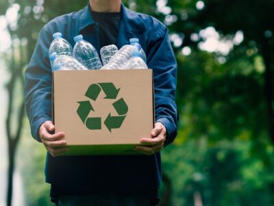 Male,Businessman,Holds,A,Cardboard,Box,With,A,Water,Bottle